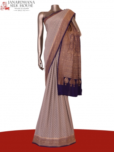 Pure Handloom Zari Butta Banarasi Crepe Silk Saree